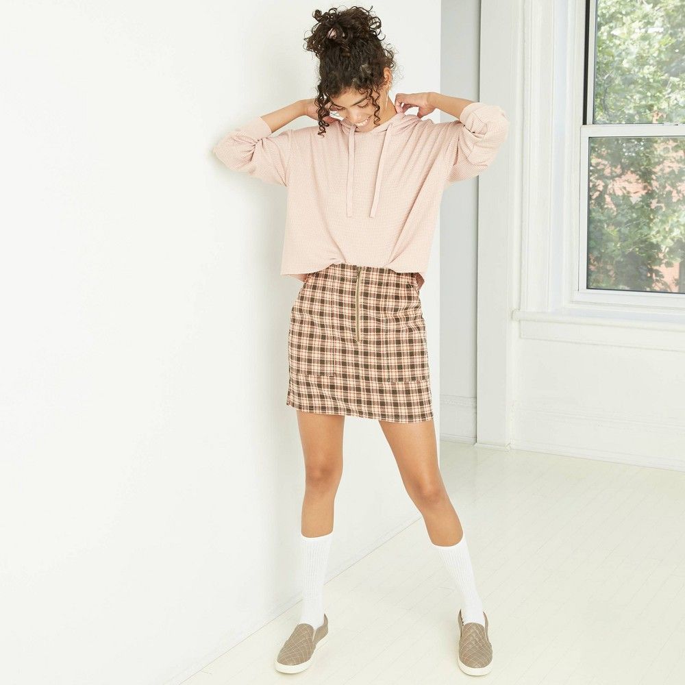 Women's Plaid High-Rise Zip-Front Corduroy Mini Skirt - Wild Fable Tan 00 | Target