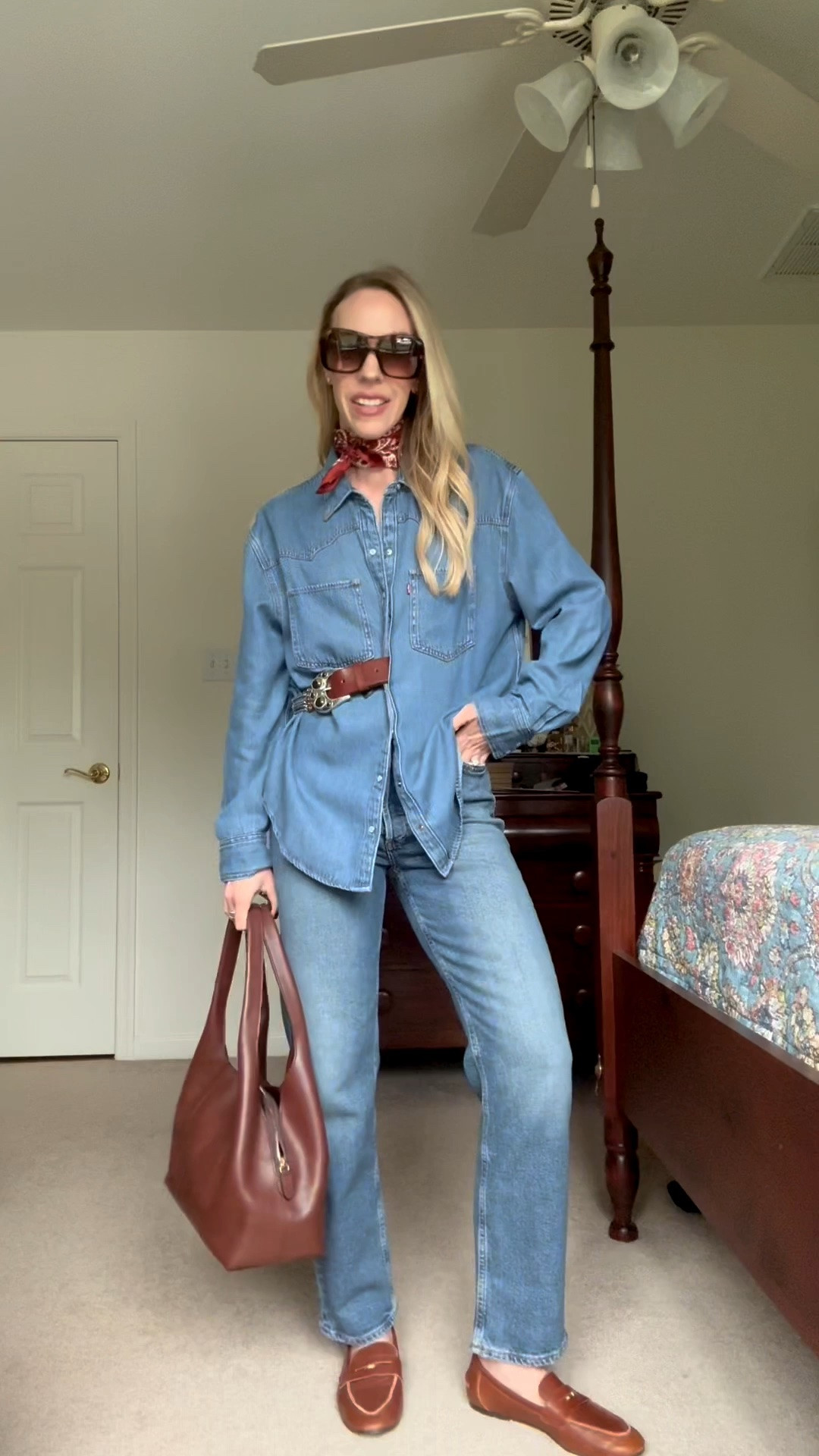 Denim on denim, western belt, @Madewell silk bandana, all denim outfit for fall

#LTKootd #LTKOver40 #LTKSaleAlert