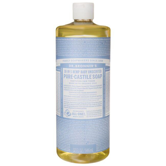 Dr. Bronner's 18-in-1 Pure-Castile Magic Soap - Baby Unscented | 32 fl oz Liquid | Swanson