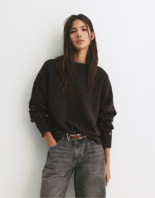 Pull&Bear Basic knit sweater in dark brown | ASOS | ASOS (Global)