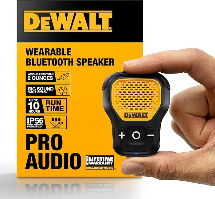 DEWALT Wearable Bluetooth Speaker (Updated Version), Clip-On Wireless Jobsite Pro Water-Resistant... | Amazon (US)