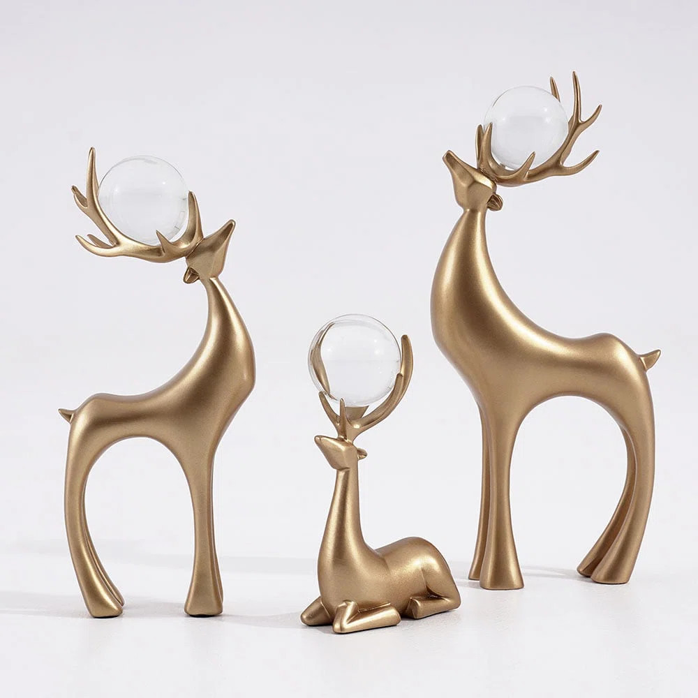 3 Pieces Gold Resin Reindeer Sculpture Chrismas Deer Decor Art Ornament Living Room | Wayfair North America