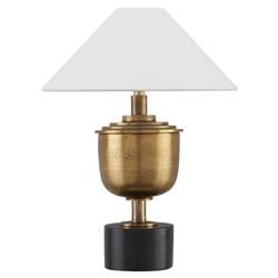 Amaya Mid Century Antique Brass Cast Aluminum Black Granite Base Table Lamp | Kathy Kuo Home