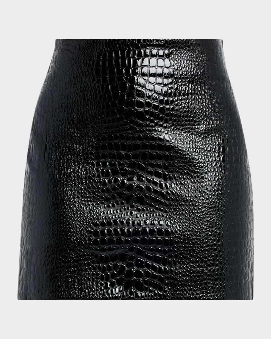 L'Agence Gerard Croc-Embossed Faux Leather Mini Skirt | Neiman Marcus