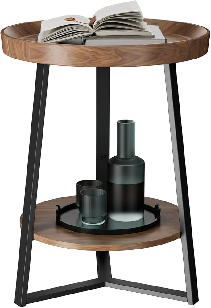 Gadroad Round End Table with Storage Shelf, 2 Tier Farmhouse Circle Side Table Nightstand for Liv... | Amazon (CA)
