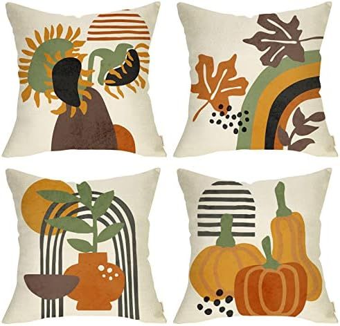 Amazon.com: Fahrendom Fall Boho Abstract Pumpkin Sunflower Decorative Throw Pillow Cover 18x18 Se... | Amazon (US)