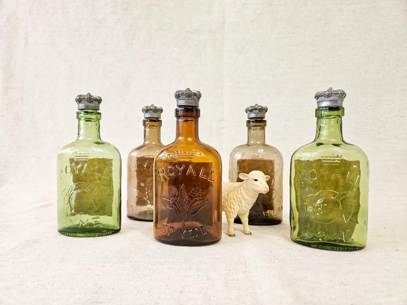 Vintage Colored Glass Bottles, Pewter Lids, Sun Catchers, Men's Room Vintage Decor, Royall Spyce,... | Etsy (US)