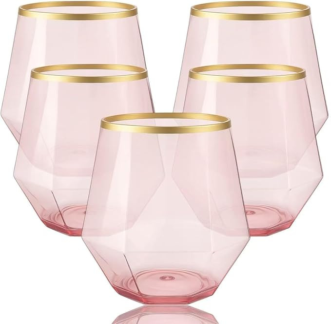 40 count Diamond Unbreakable Stemless Plastic Wine Champagne Whiskey Glasses Elegant Durable Disp... | Amazon (US)
