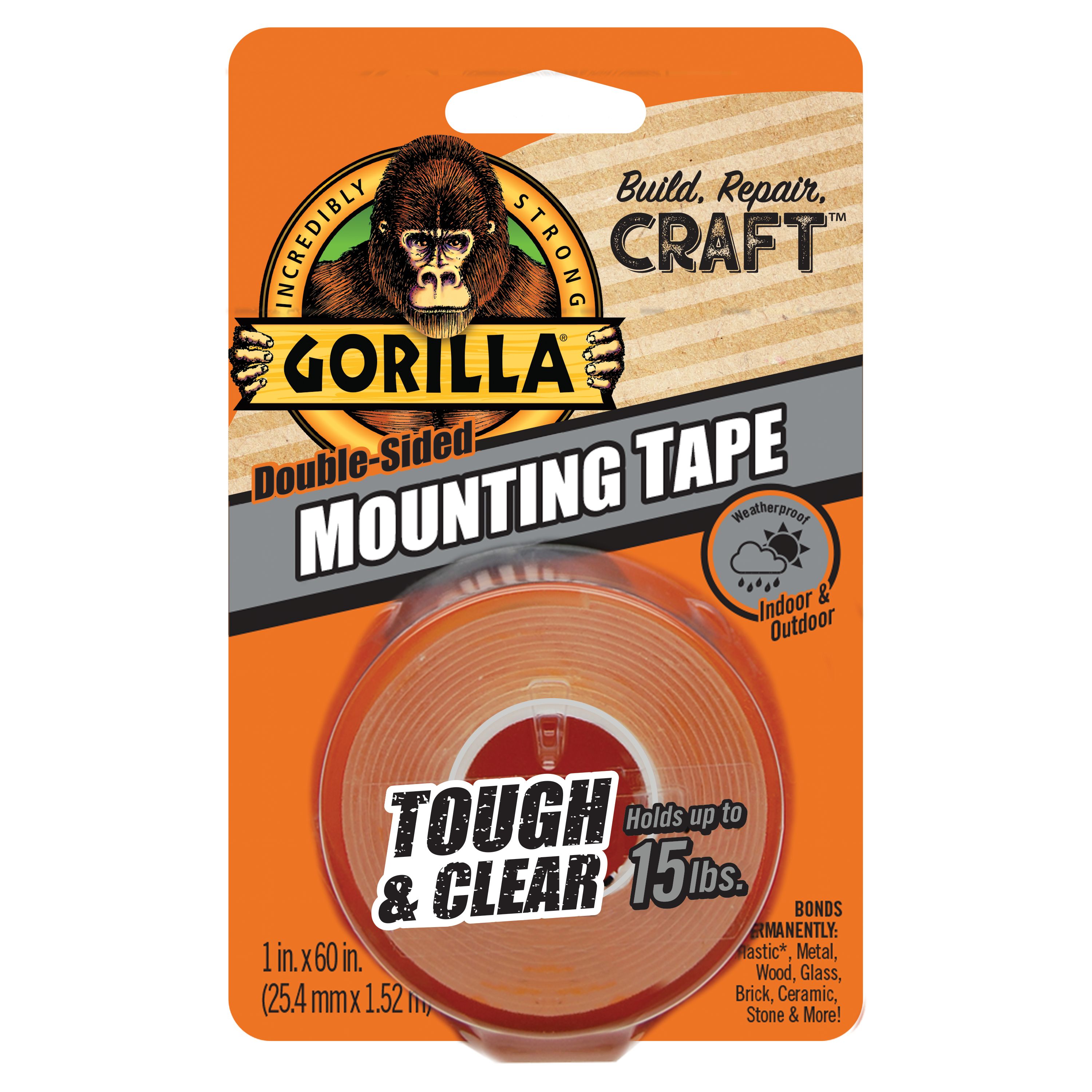 Gorilla Tough & Clear Double-Sided Mounting Tape, 60" Roll/ Model 6065201 | Walmart (US)