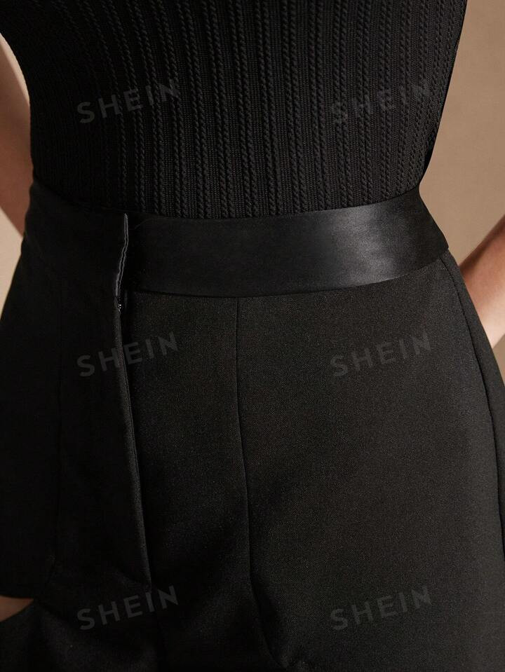 Anewsta Summer Fashionable Solid Color Hollow Out Shorts | SHEIN