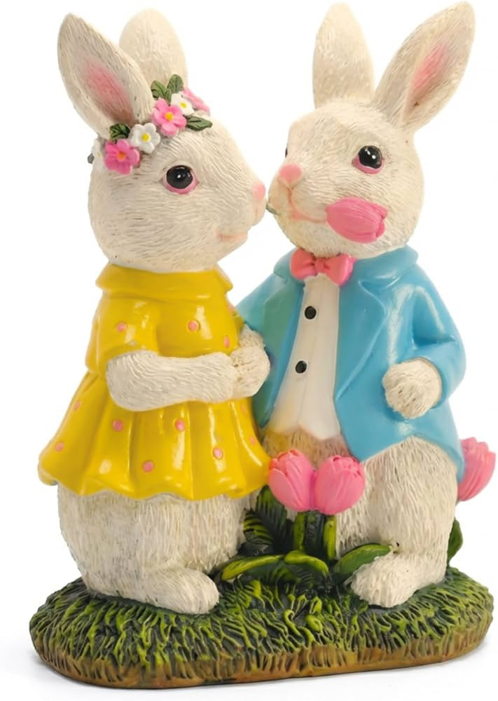 TERESA'S COLLECTIONS Easter Bunny Decorations, 8'' Resin Couple Bunny Figurine with Solar Lights,... | Amazon (US)