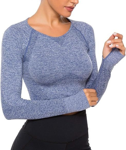 FITTOO Women's Crop Long Sleeves Workout Tops Sports Shirts | Amazon (US)