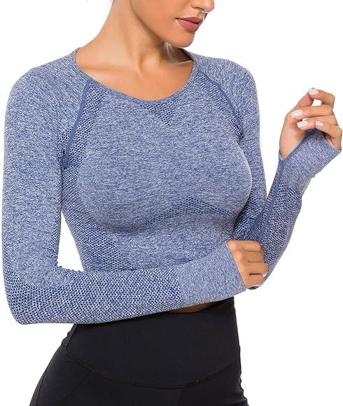 FITTOO Women's Crop Long Sleeves Workout Tops Sports Shirts | Amazon (US)