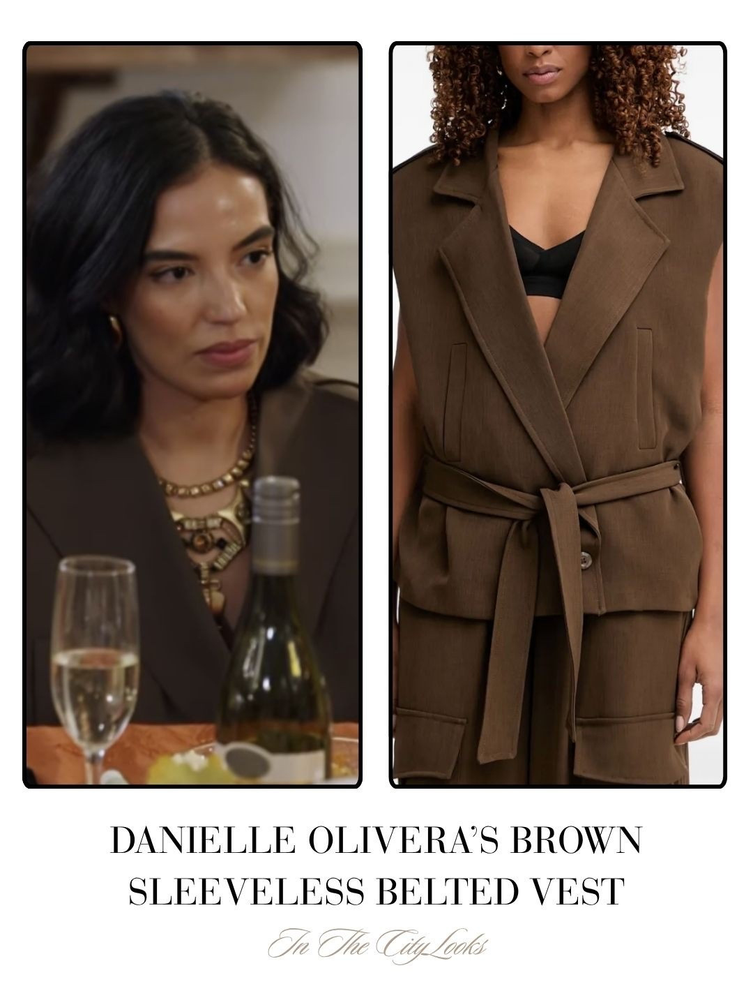 Danielle Olivera’s Brown Sleeveless Belted Vest