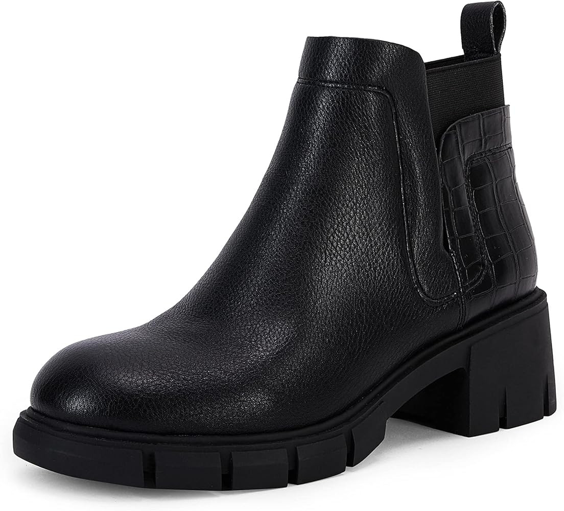 Womens Chelsea Ankle Boots Slip On Chunk Block Heel Lug Sole Elastic Platform Booties Suede Leath... | Amazon (US)