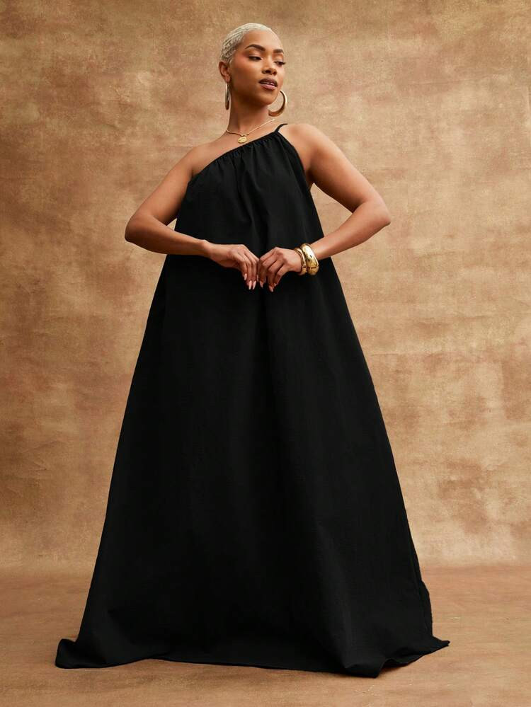 Vixey Woven Asymmetrical Single Strap Flowy Maxi Vacation Dress, Summer Holiday | SHEIN