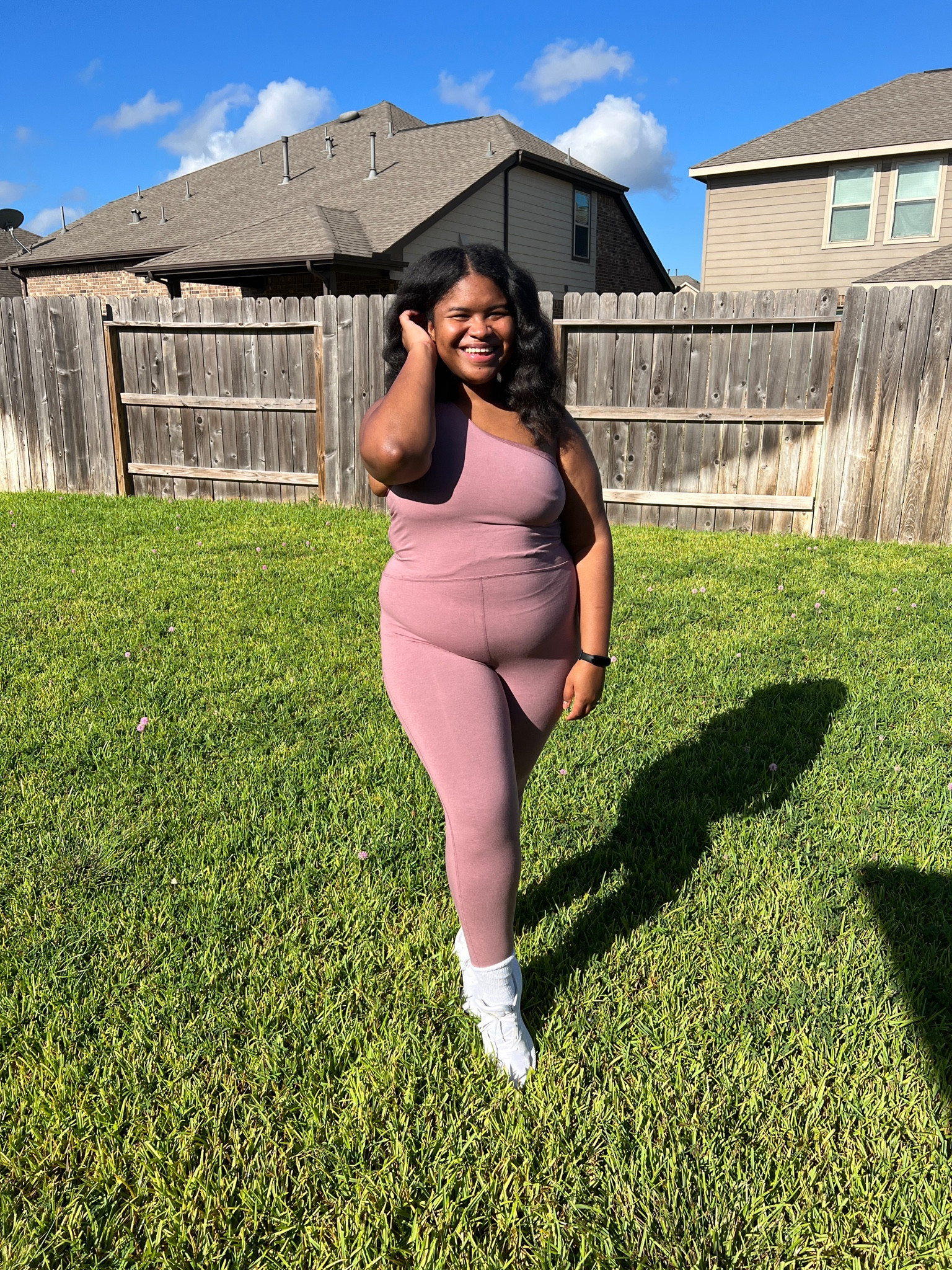 One Shoulder Power Chill Bodysuit from Old Navy! 

Stretchy and low impact friendly  

I’m wearing an XL. 

#LTKmidsize #LTKfitness #LTKplussize