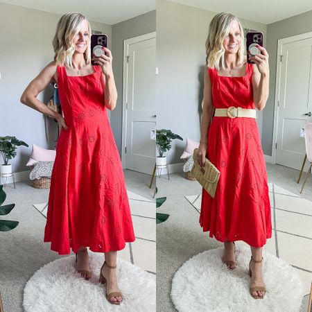 This red dress from Walmart would be perfect for a vacation or wedding! I’m 5’1 and I’m wearing it in an xs! The top fits me a little big  

#LTKstyletip #LTKwedding #LTKfindsunder50