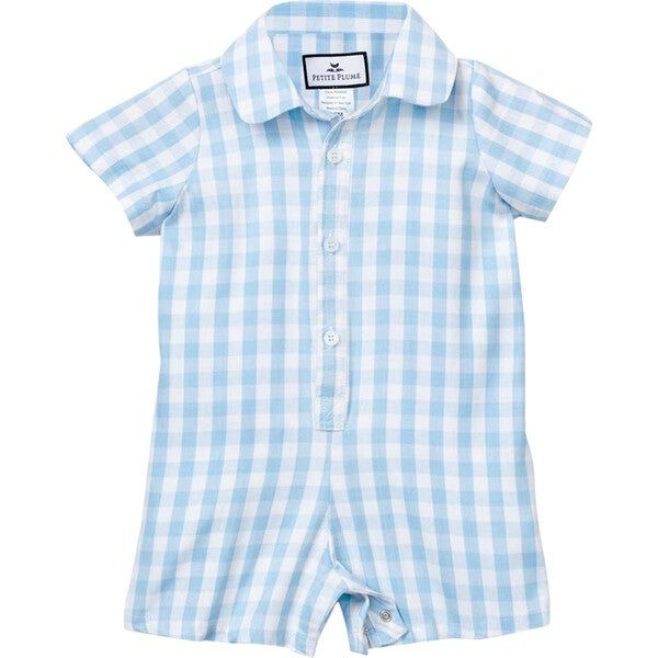 Light Blue Gingham Summer Romper | Maisonette