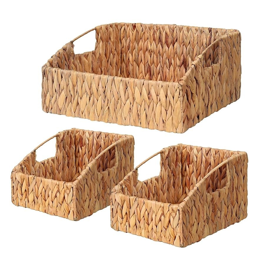 Ollieroo Natural Water Hyacinth Storage Baskets, Handwoven Wicker Storage Bins with Built-in Hand... | Amazon (US)