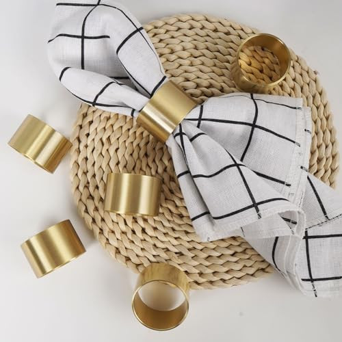 Yhridcaz Solid Brass Napkin Rings Set of 6 Natural Brass Color Ring Retro Style Dining Table Decor Centerpiece Serviette Rings for Easter,Christmas,Wedding,Party and Family Gathering | Amazon (US)