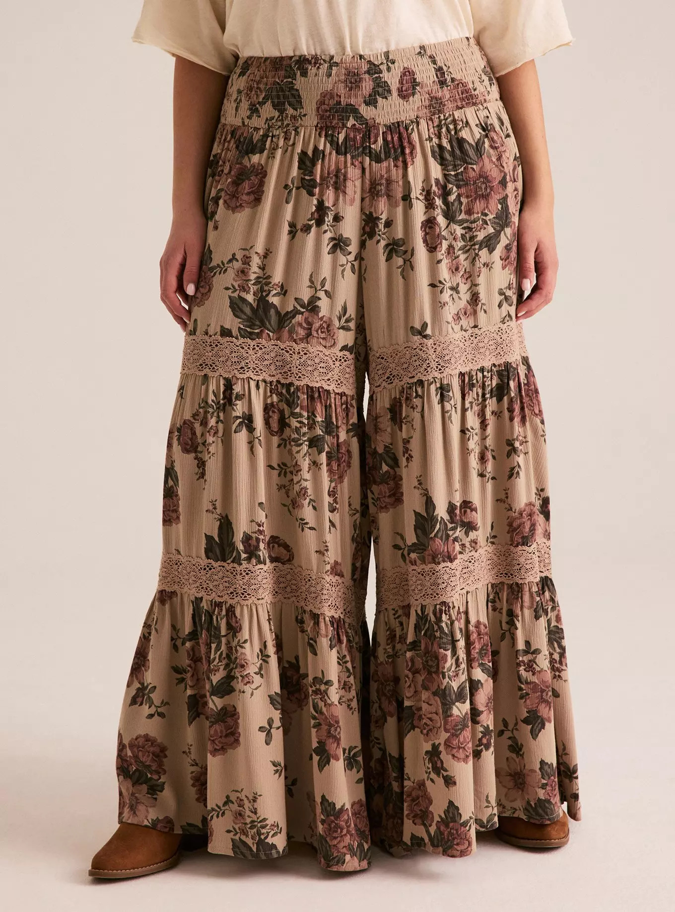 Festi Smocked Waist Tiered Wide-Leg Pants | Torrid (US & Canada)