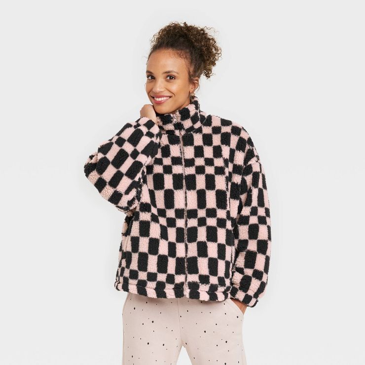Women&#39;s Fleece Zip-Up Sweatshirt - A New Day&#8482; Black L | Target