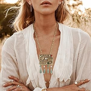 HZMAN Large Square Filigree Fringe Pendant Necklace for Women, Adjustable Statement Choker, Handm... | Amazon (US)