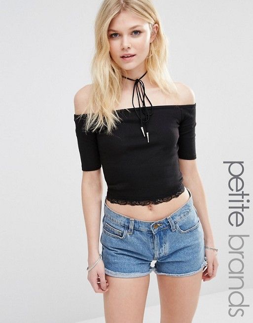 New Look Bardot Lace Trim Crop Top at asos.com | ASOS US