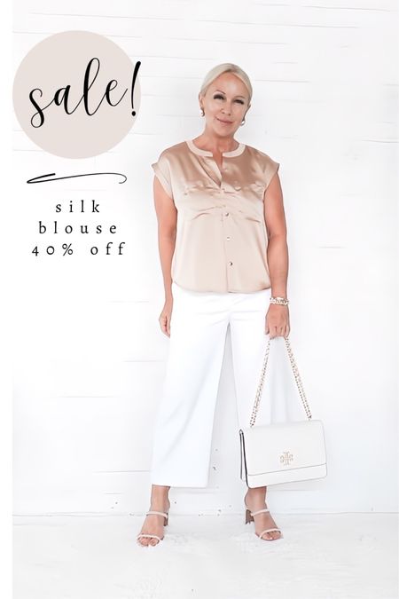 🤍 Easy Breezy Effortless Warm Neutral Outfits for that Summertime Glow.  Coastal casual  & neutral outfit summer style! Perfect for women over 40, women over 50, women over 60.
(Silk blouse & crop pants are 40% off)

#LTKOver40 #LTKSaleAlert #LTKStyleTip