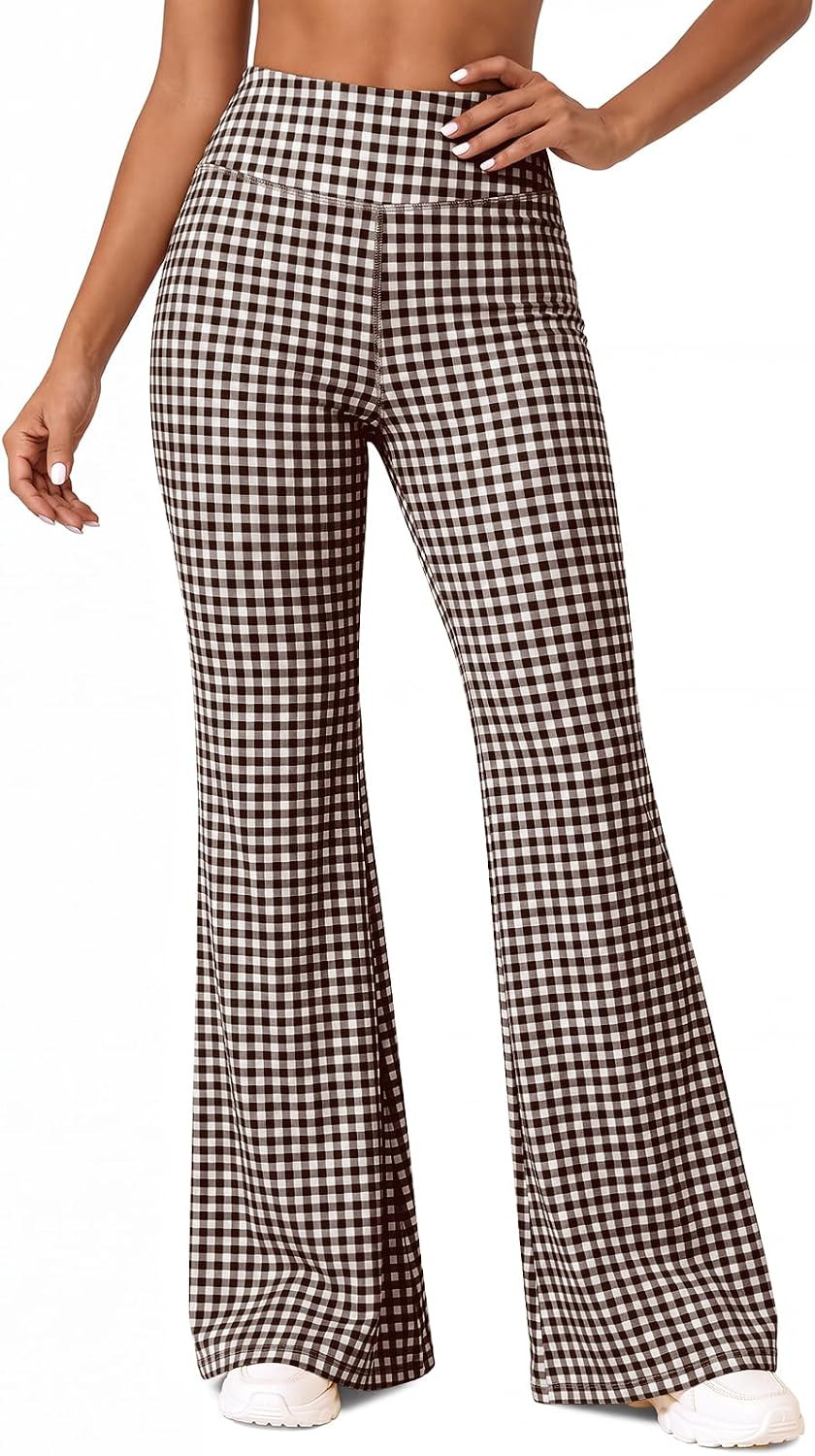 Aoysky Womens Wide Leg Gingham Yoga Pants High Waist Casual Lounge Pants | Amazon (US)