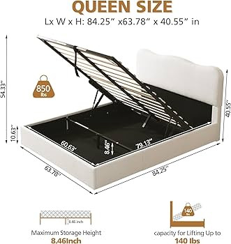 VELOCAVA Queen Size Lift-Up Storage Bed, Upholstered Boucle Bed with Curved Headboard, Rounded Co... | Amazon (US)
