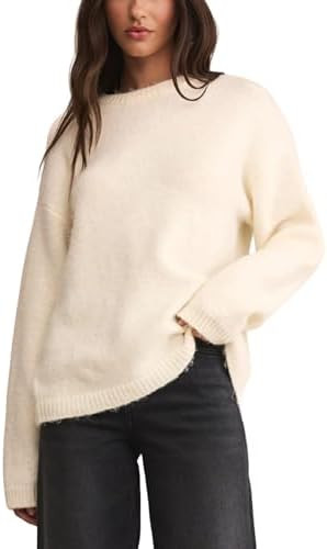 Womens Soft Fuzzy Knit Sweater Oversized Cozy Pullover Jumper Long Sleeve Casual Crewneck Sweater | Amazon (US)