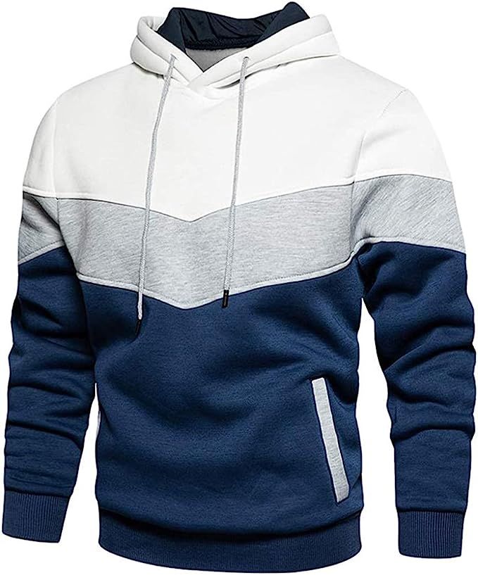 Mens Hoodies Pullover Color Block Fleece Long Sleeve Sweatshirt Tops with Pocket | Amazon (US)