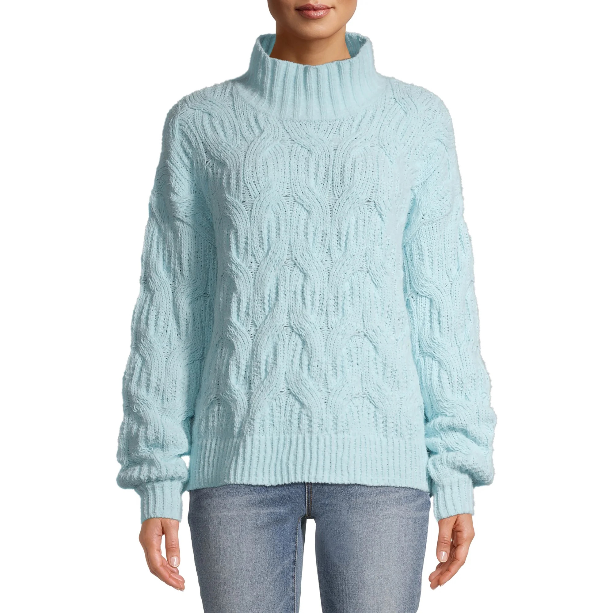 Time and Tru Women's Mockneck Cable Knit Sweater | Walmart (US)