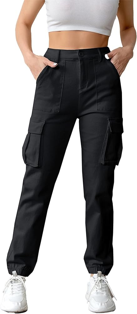 Womens Casual High Waisted Jogger Cargo Pants with Pockets, Women's Cargo Lightweight Hiking Jogg... | Amazon (US)