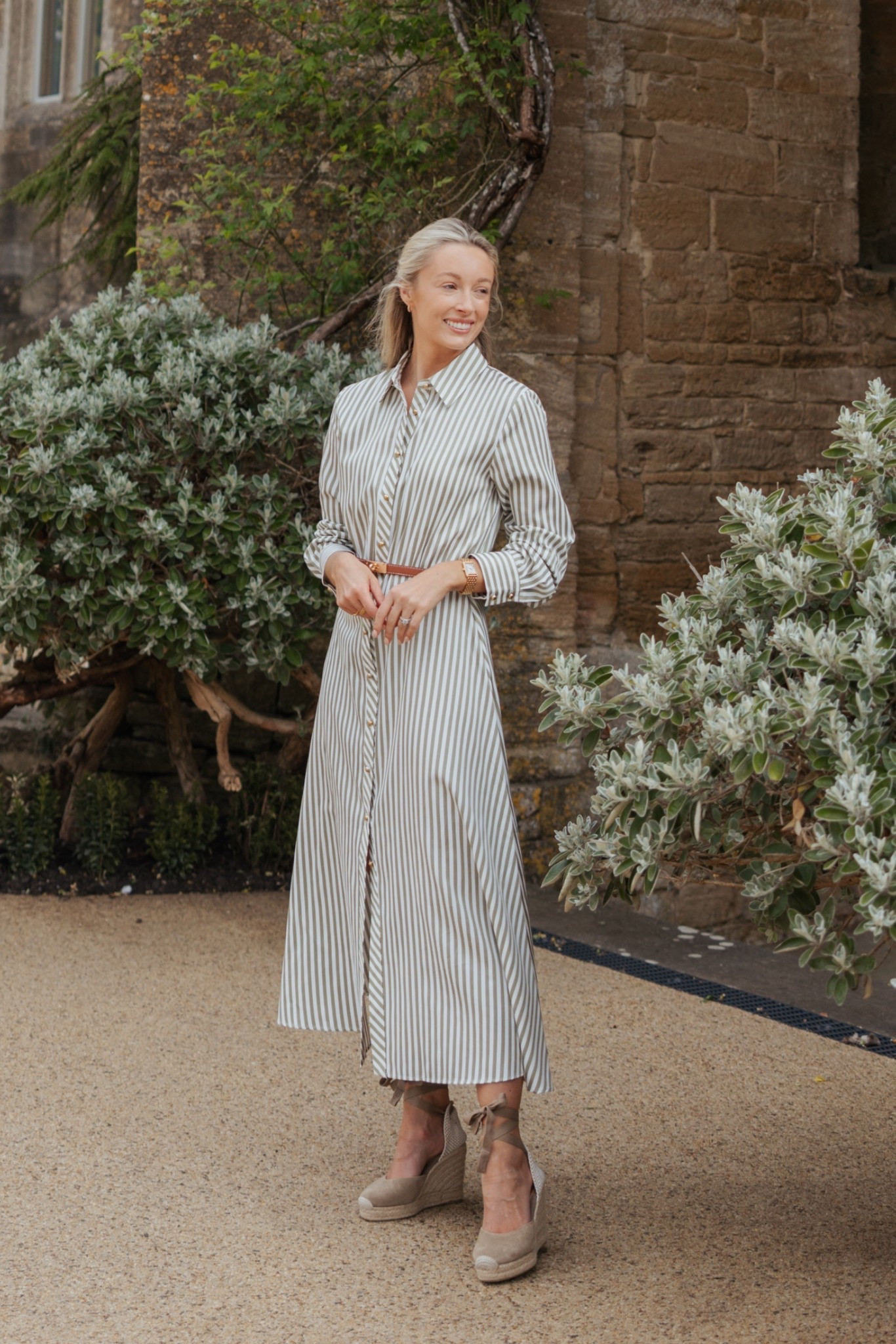 This green stripe shirt dress is my go to for Spring days ~ elevating a casual day with wedge heels and a designer look belt 🤍🌱

#LTKAprilSpotlight #LTKuk #LTKspring