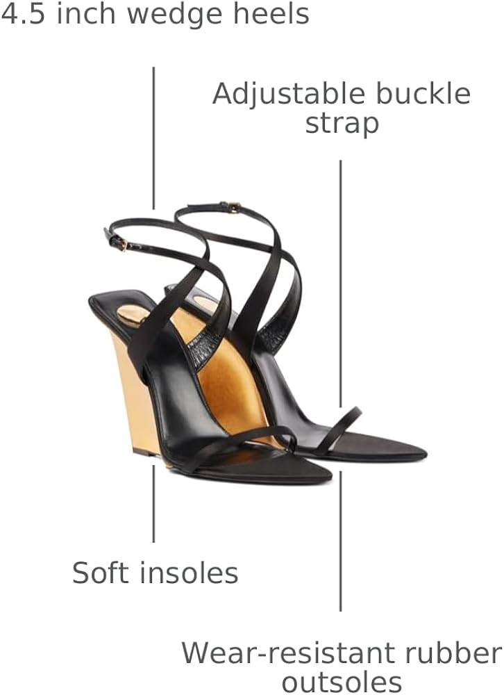 Goolita Open Pointed Toe Wedge Heels For Women Buckle Ankle Strap Heeled Sandals Sexy Slingback P... | Amazon (US)