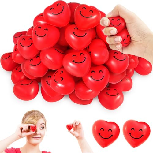 30Pcs Heart Stress Balls,Mini 1.5" Smiley Face Balls,Squeeze Stress Relief Heart Shaped Toys for Gifts,Kids,Party Favors,Present Fillers,Children Prizes | Amazon (US)
