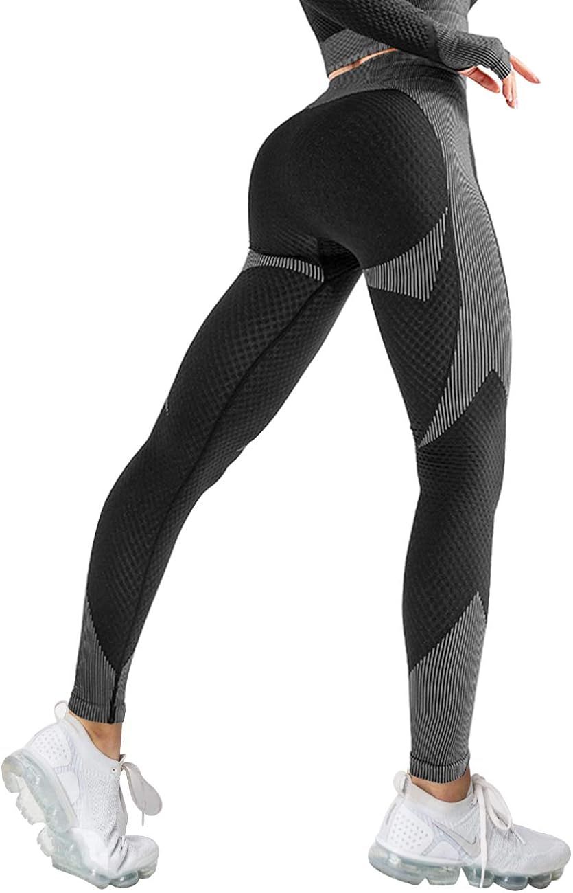 TSUTAYA Women's Ruched Yoga Pants High Waist Tummy Control Workout Leggings Textured Booty Tights | Amazon (US)