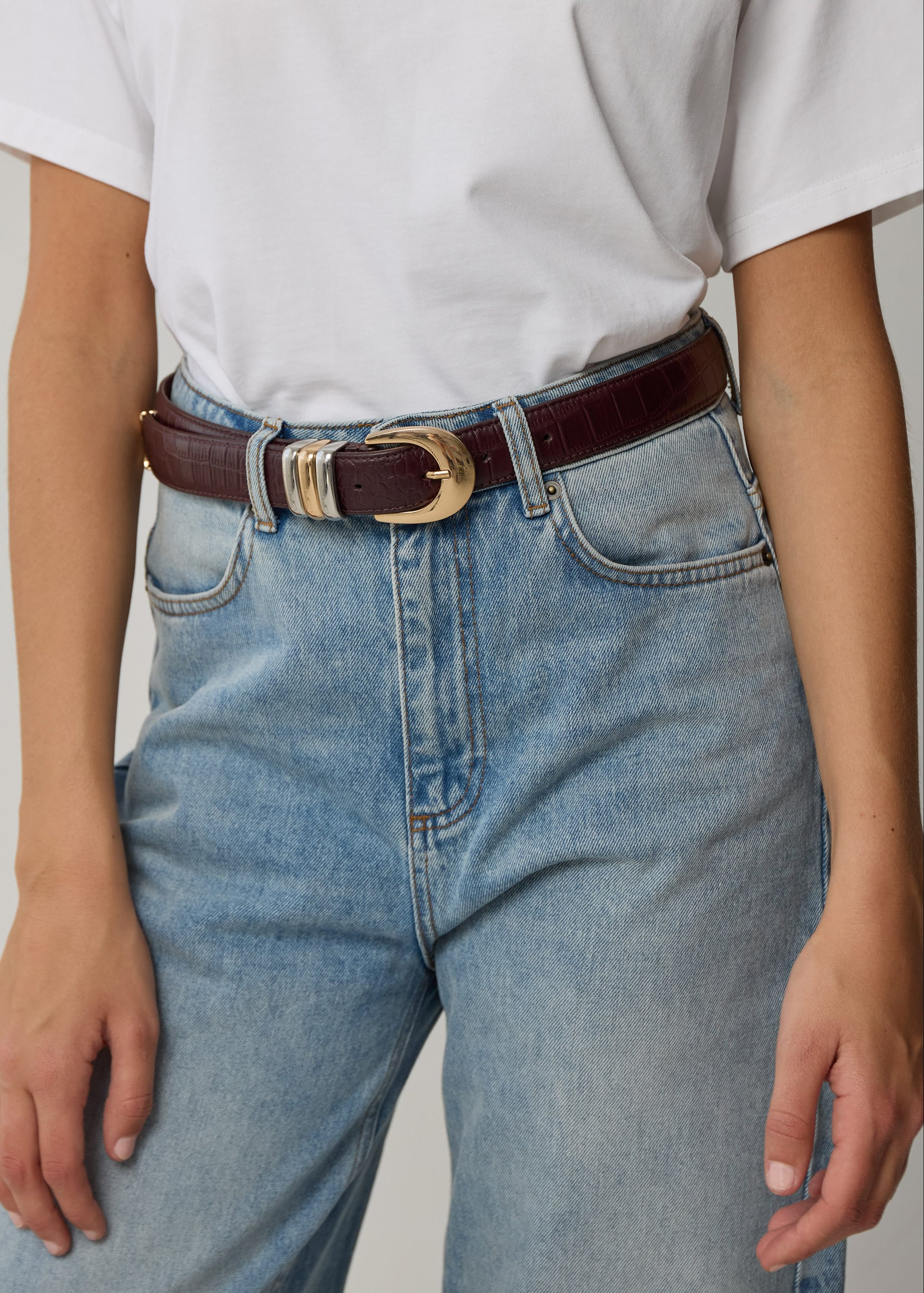 STATEMENT CROC LEATHER BELT - BURGUNDY | WAT The Brand