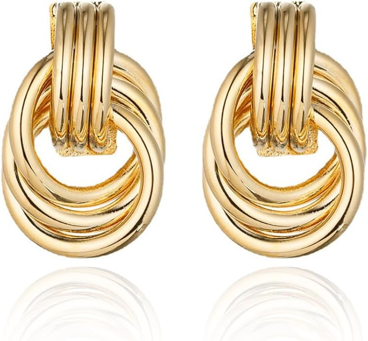 Gold and Silver Two Tone Knot Earrings for Women Gold Statement Earrings Elegant Chunky Double Ho... | Amazon (US)