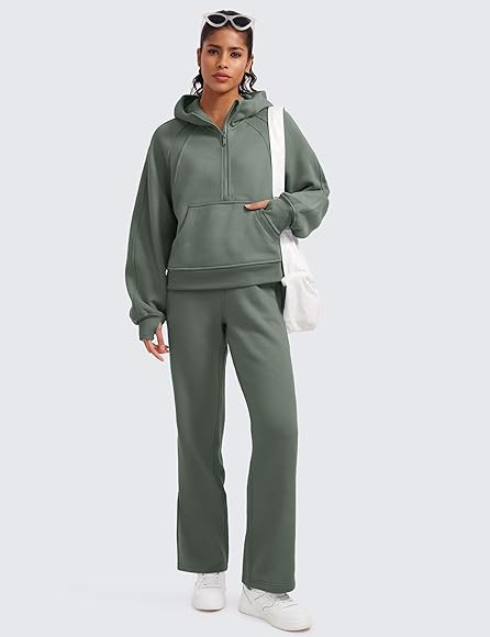 CRZ YOGA Cotton Fleece Lined Sweatpants Women Straight Leg Casual Lounge Sweat Pants for Women | Amazon (US)