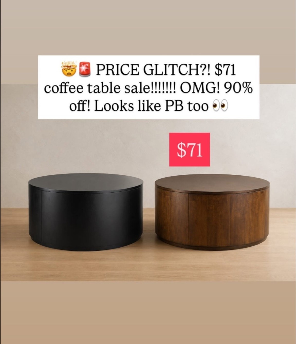 Run before this coffee table Deal sells out or is over!! I’ve never seen a price like this for a drum style coffee table