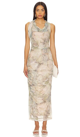 Breslin Mesh Midi Dress in Abstract Dream Print Lemongrass | Revolve Clothing (Global)