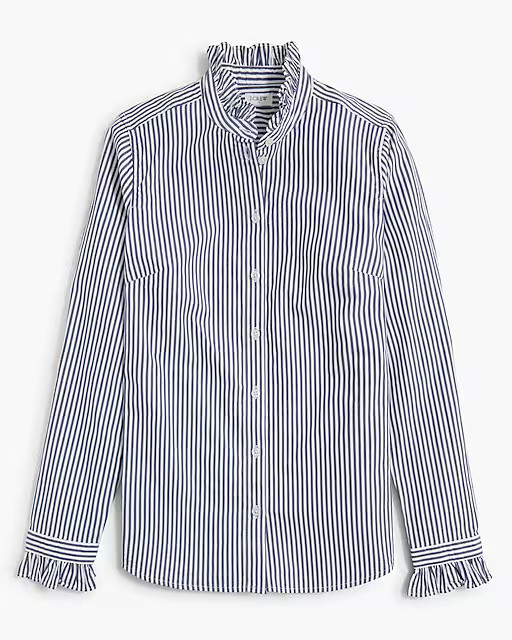 Striped ruffleneck button-up | J.Crew Factory