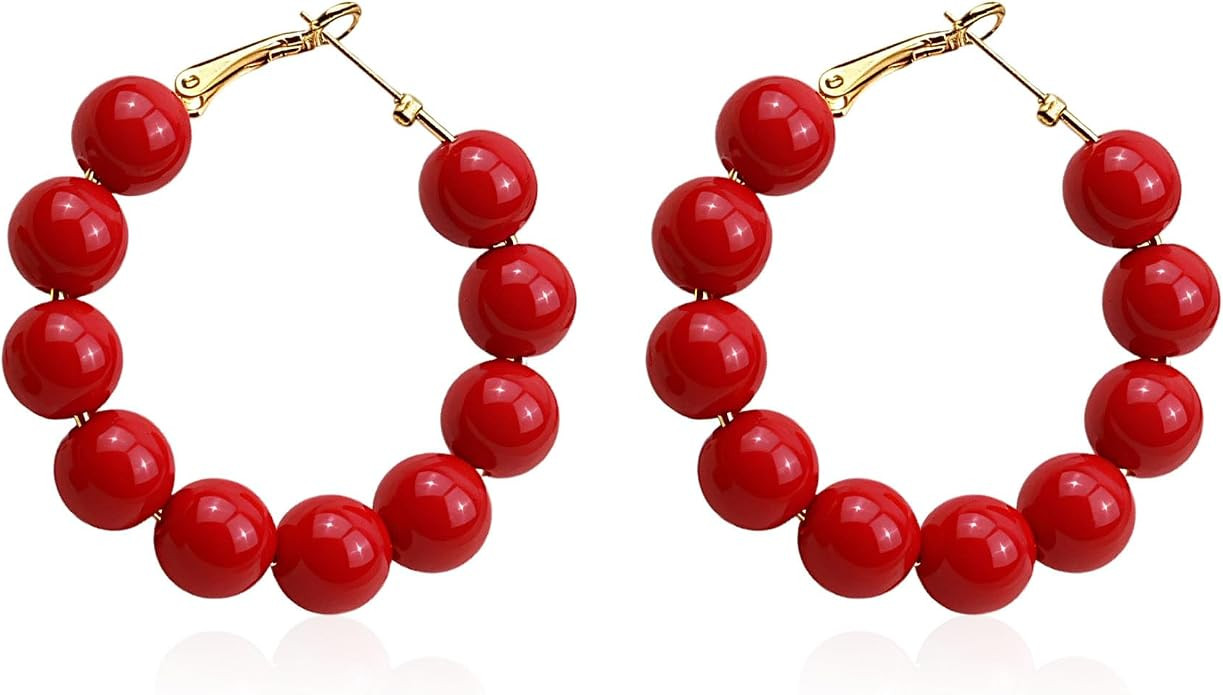 YUNXI Beaded Hoop Earrings for Women Bohemian Circle Round Bead Colorful Vintage Dangle Earrings | Amazon (US)