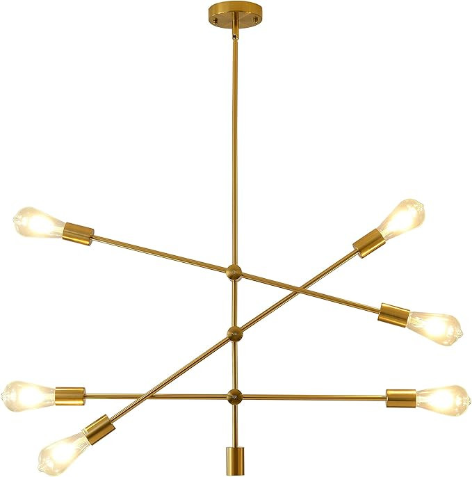 No- 6 Lights Modern Sputnik Chandeliers Mid Century Semi Flush Mount Ceiling Light Fixture Easy t... | Amazon (US)