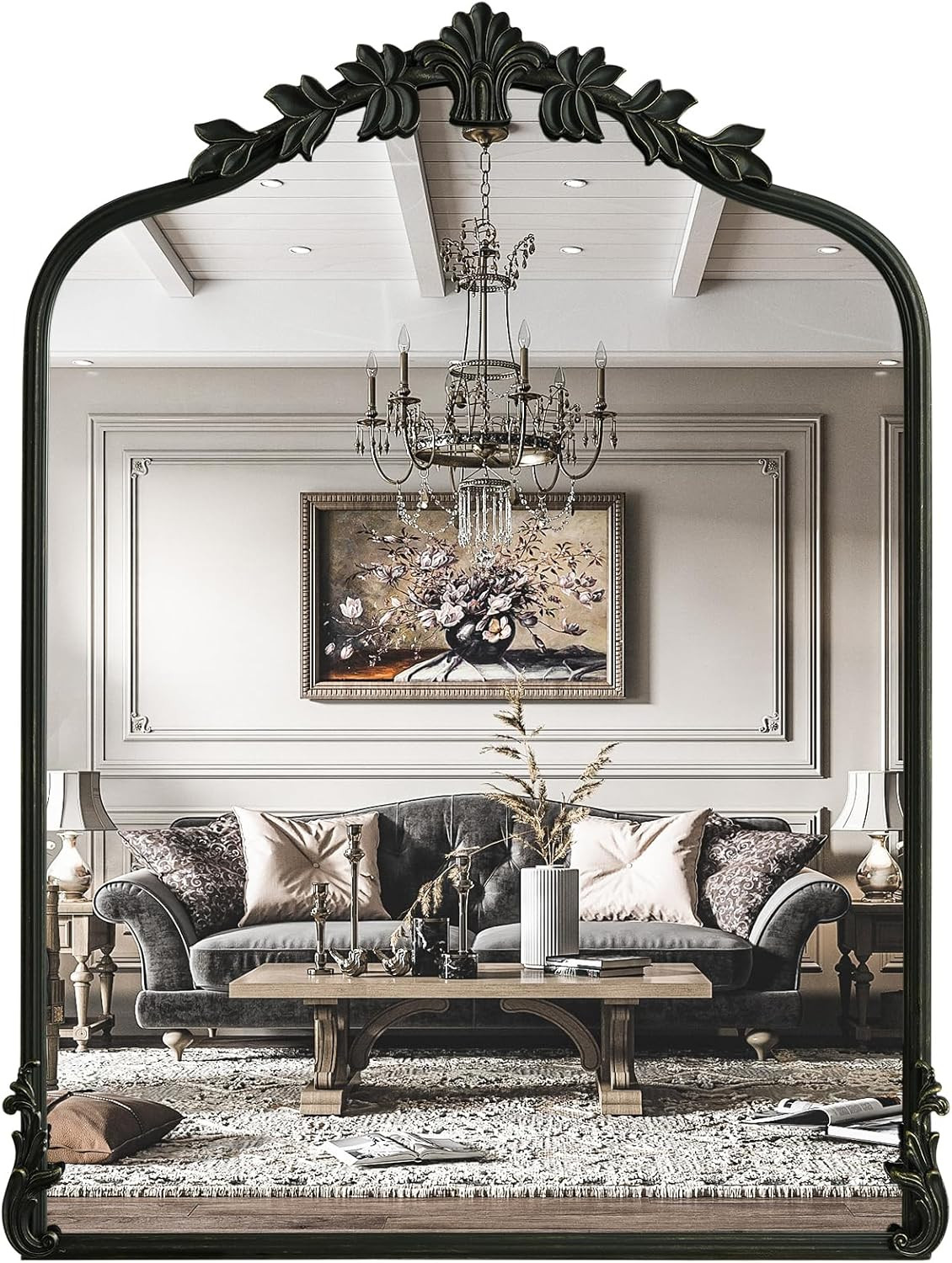 WallBeyond Black Antique Mirror for Vanity 24x32 Inch, Black Vintage Mirror with Ornate Frame, Ar... | Amazon (US)