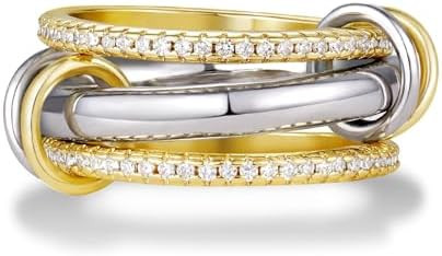 KissYan Stackable Rings for Women, 14k Gold Plate Interlocked Multi Ring Set Dainty Pave CZ Perso... | Amazon (US)